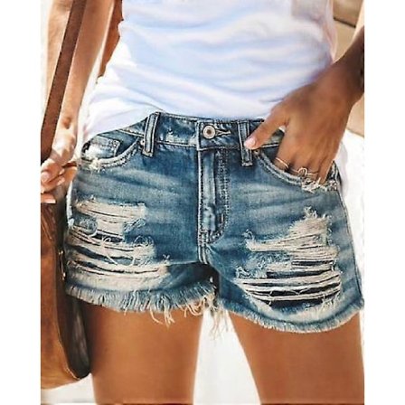 Dame Denim Shorts Europeisk og Amerikansk Mote Høy Midje Personlighet Ripped Fringed Denim Shorts