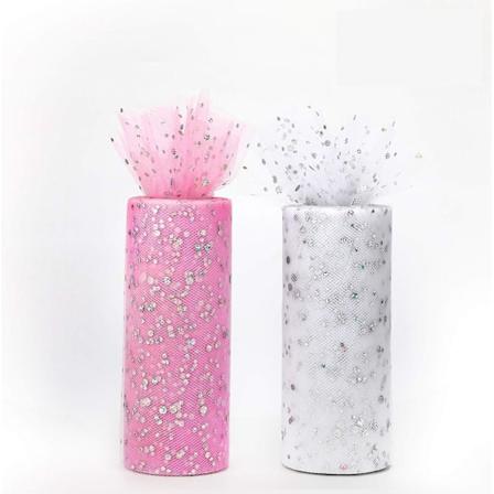 Sequin Tulle Rosa Hvit - 2 Ruller à 15cm x 22,5m - Bryllup, Bursdag, Tutu, Innpakning Dekorasjon