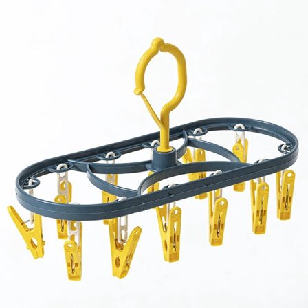 Tørkestativ med flere kroker, klessnor med 12 klips for soltørking (farge: gul, størrelse: 12 klips)