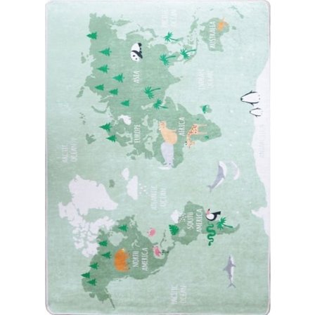 Matto - Lapsi - Maailma - Vihreä - 80x150 cm - Liukumaton - Konepestävä
