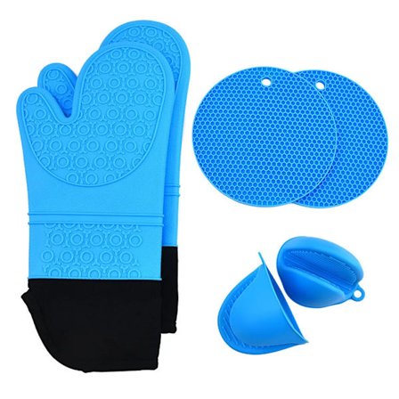 Varmebestandige skridsikre grydelapper handsker, til grillning og bagning, køkkenredskaber, gavesæt til grill, (blå)