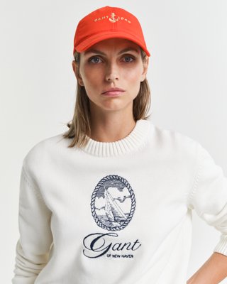 GANT - Grafisk bomullsgenser med rund hals til dame eggshell