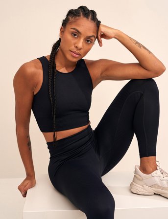 aim ́n Ribbed Seamless Crop Top - Black - L
