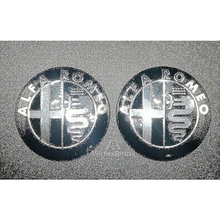 2x 74mm Alfa Romeo Emblem Märken Svart Silver Gt 147 159 Mito Giulietta Motorhuv