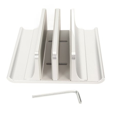 Vertikal Laptop Stativ 2 Spår Anodiserad Aluminiumlegering Justerbar Platsbesparande Laptop Hållare för 0,63 till 2,36 tum Tjock PC Silver Färg