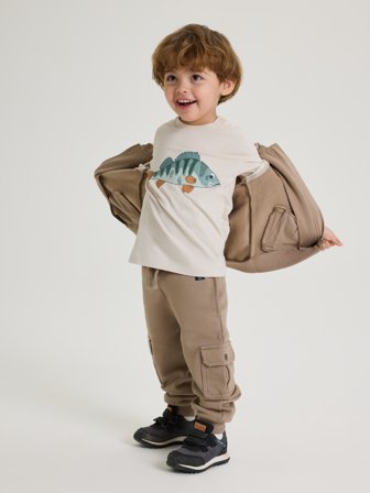 Polarn O. Pyret - Long-sleeved top with fish print - 98 - Childrenswear - beige