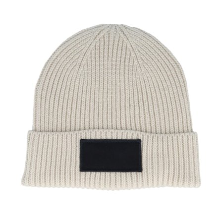 Beechfield - Beige cuff Beanie - Oatmeal/Black Fashion Patch Cuff @ Hatstore
