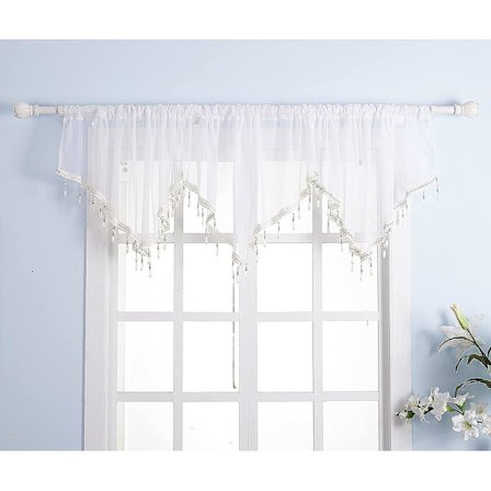 Swag Gardin, Scalloped Gardin Sheer Spets Paneler för Kök Fönster Dekor, 130*60cm