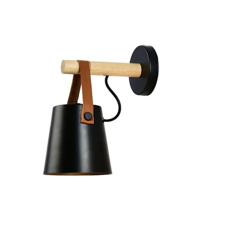 Moderne, enkel vegglampe i tre, nattlampe, hjemmeinnredning, korridor, nattbord, svart