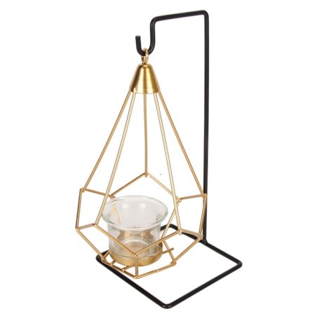 Lysestage med geometrisk design, dekorativ stander i metallegering til fyrfadslys, resistent design og vintage æstetisk finish, Multi