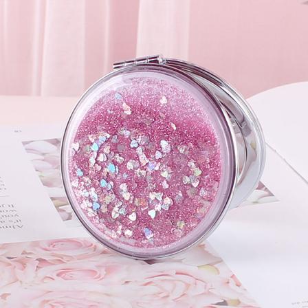 Kompakt og bærbart foldespejl - pink, glitter kviksand, do