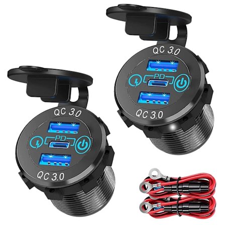 3.0 PD3.0 Trippel USB Bil Laddare 12V 24V 60W USB-C Multi Laddare med Strömbrytare för Båt, Lastbil, Husbil