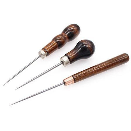 3 stk skinnål, syl med trehåndtak, syl med trehåndtak