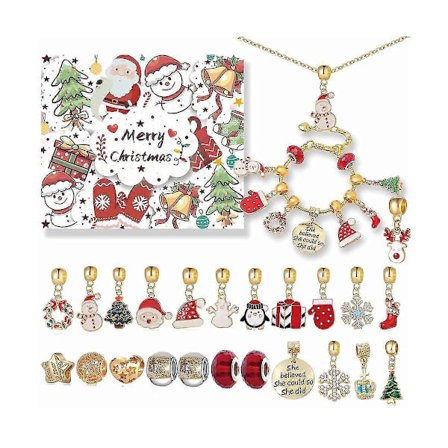 Joulukalenteri, Tyttöjen Joulu 24 Päivän Countdown Kalenteri DIY Rannekoru Blind Box, 22 Charm