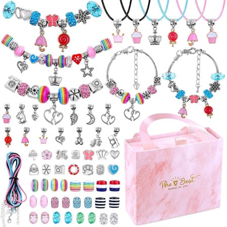 Sjov Pige Armbåndssæt med Perler, Smykker, Charms og Vedhæng - DIY Håndværk til Børn - Gave - Stil 5