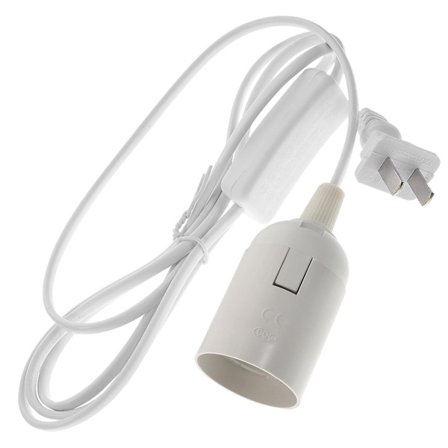 Lampefatning med ledning lysekrone ledning fatning loftslampe strømkabel amerikansk stik (180X4X3.5CM, hvid)