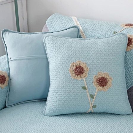 IC 2-pack 3D-solros dekorativa fyrkantiga kuddfodral för bäddsoffa soffa bomull Quiltade mjuka kuddfodral (blå, 18"x18")