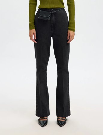 Selected Slfjulie-Kori Hw Flared Jeans Ex - Black - 29 x 32