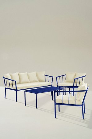 Jotex - Loungemøblement - 4 Deler Aluminium/Polyeterskum/Polyester Kornblå MENTON - Kjøp Loungemøbler hos Jotex