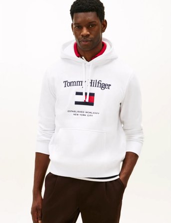 Tommy Hilfiger Tommy Embro Flag Hoodie - White - XL
