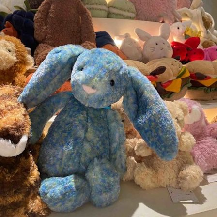 Jellycat pehmolelu, pehmeä ja mukava, lapsille, ystävänpäivälahjoja, keräilyesineitä, 25-vuotisjuhla Monet Blue Bunny -kani 31 cm