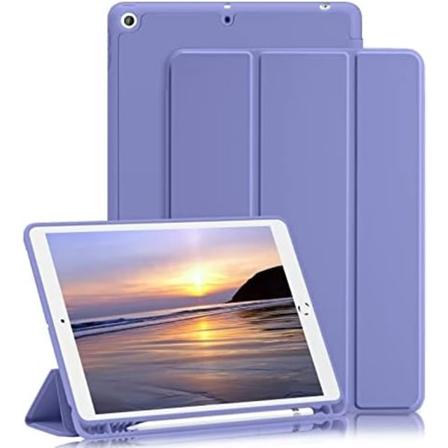 GHINL iPad 9:e/8:e/7:e generationens case (2021/2020/2019) iPad 10,2- case med pennhållare [Sömn/vakna] Smal mjuk TPU baksida Smart Magneti English 