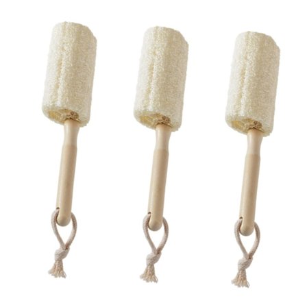 3 stk. Loofah Kopbørste til Opvask Flaskebørste med Langt Håndtag Ridsesikre Træhåndtag Kopbørster til Rengøring 18cm