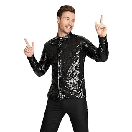 Mænds Sequin Langærmet Skjorte Metal 68'er Skjorte Knapliste