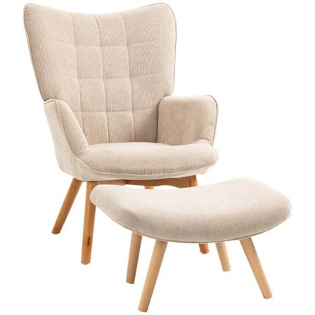 Rootz Accent Stol i skandinavisk design - Med ottoman - Fåtöljset - Bokträ - Sladdlook - Beige - 72L x 80W x 101H cm