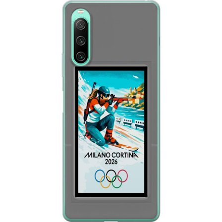 Kompatibelt Mobildeksel til Sony Xperia 10 IV Retroplakat Cortina Milano 2026 med fjell, vintersportsutøvere, italienske trikolor, Milano-katedralen o
