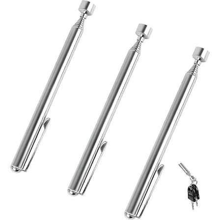 3 stk. Teleskopisk magnetisk plukke verktøy Fleksibelt magnetisk plukke verktøy Uttrekkbar plukke stang med lommeklips for skiftenøkler Tang Skruer 