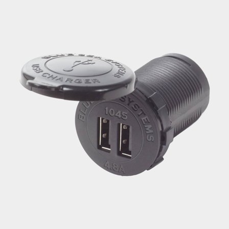 Gniazdo USB Blue Sea Systems, wpuszczane, czarne, 12 V / 24 V, 4.8 A, USB-A + USB-A, z pokrywą - Jachtowa