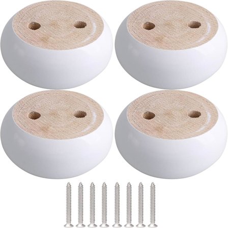 Setti 4 valkoista eukalyptuspuista pyöreää huonekalujalkaa 8 x 8 x 5 cm lucky
