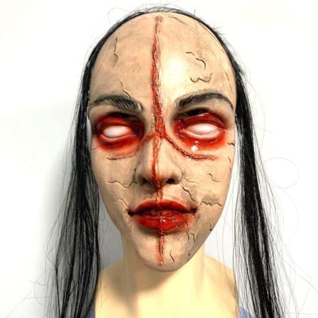 Mask Ghost Face Huvudbonader Med Hår Cosplay Kostym Rekvisita
