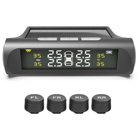 TPMS Dæktryksovervågningssystem Soldrevet bildæksensor Advarsel om højt lavt tryk
