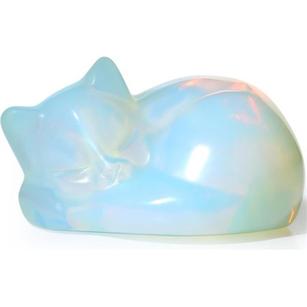 Sovende kattstatue, håndskåret opal månesteinsdekor - krystall dyrefigur for hjem/kontorpult