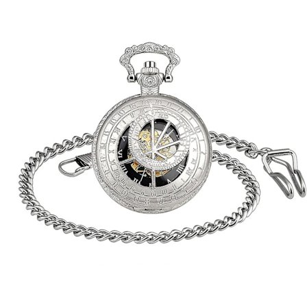 - Unisex lommeur med kjede Analog manuell opptrekk 12 konstellasjoner hul gave