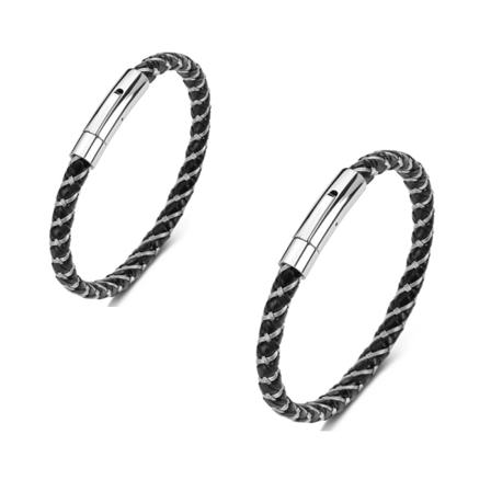 2-pakkaus ruostumattomasta teräksestä punottu nahkarannekoru, ensiluokkaista nahkaa tahralla