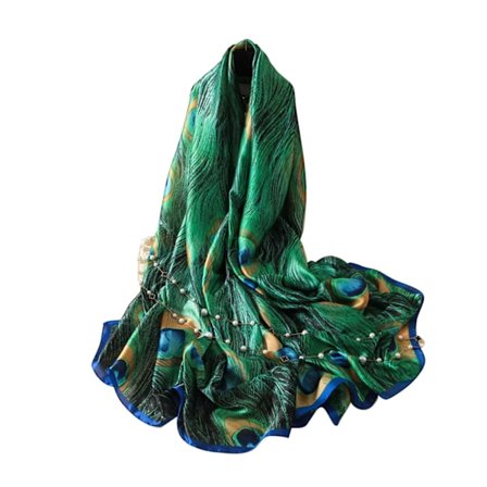 Mode Peacock Feather Scarves Dam Silk Cover Up Sjal Beach Travel Scarf