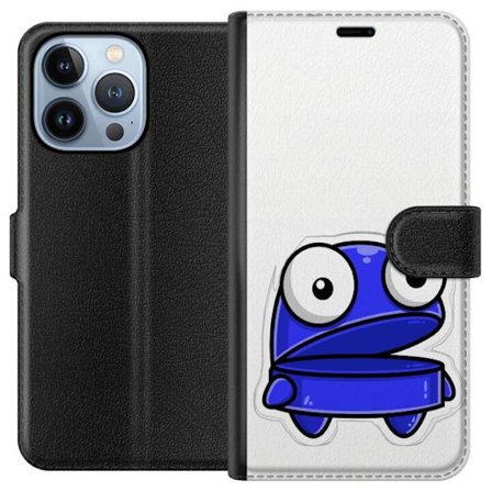 Kompatibelt Lommeboketui til Apple Apple iPhone 13 Pro Blå tegnefilmfigur med åpent uttrykk og store øyne i morsom illustrasjon