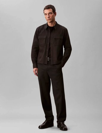 Calvin Klein Ls Cotton Nylon Easy Cropped Shi - Black - XXL