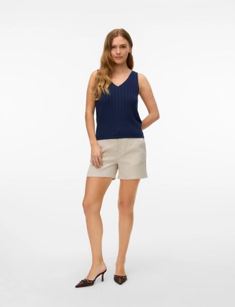 Vero Moda Vmluxlight Pointelle Sl V-Neck Top - Navy - XS