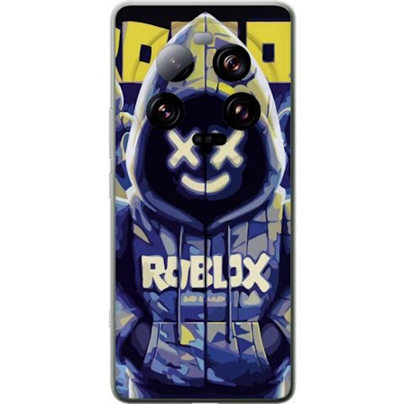 Kompatibelt Mobildeksel til Xiaomi Xiaomi 13 Ultra Blågul Roblox hettegenserfigur med minimalistisk neonstil og masket ansikt, moderne spillillustras