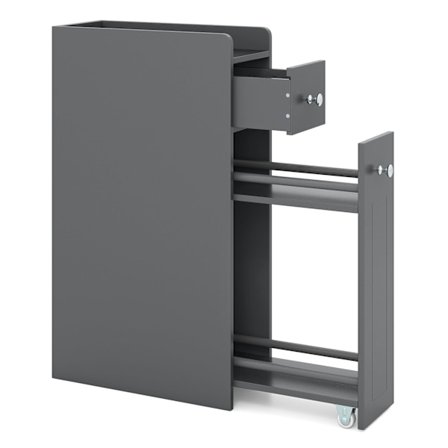 Slankt badeværelsesskab med skuffer, grå, pladsbesparende design