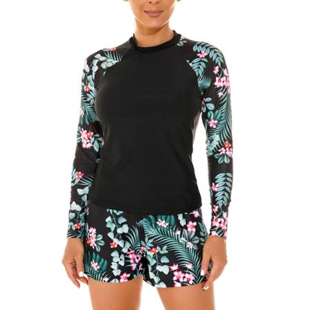 Naisten pitkähihaiset uima-asut Crewneck Beachwear surffiasut Green Leaf Tags Size L