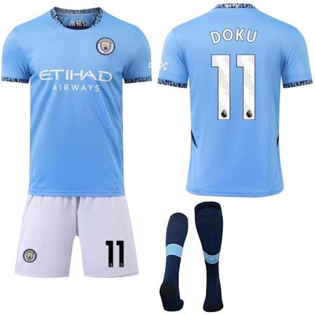 Manchester City Hemma Barn & Vuxen Fotbollströja Set med Strumpor 2024-2025 Nr. 11 DOKU Nr. 11 DOKU M No.11 DOKU M
