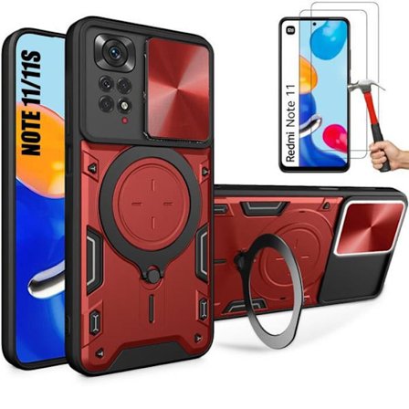 Skydd för Xiaomi Redmi Note 11 - Xiaomi - Note 11S - Röd - Militärskydd - 2 Härdat glas