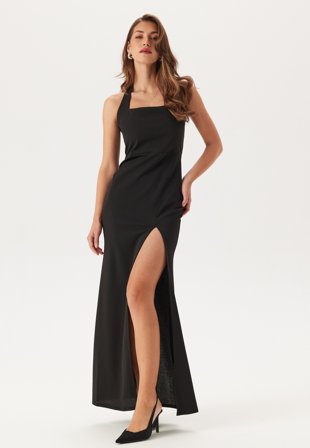 John Zack Halter Neck Maxi Dress With Split Klær
