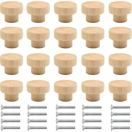 20 st Träskåpshandtag Runda Naturliga Träknoppar Träskåpsknopp Trädörrknopp Lådknopp Passar för Skåp, Lådor, Garderober K-FA6-