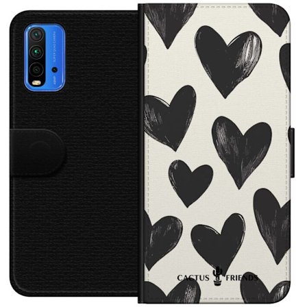 Kompatibelt Lommeboketui til Xiaomi Xiaomi Redmi Note 9 4G Cactus and Friends - Bold Black Love Pattern